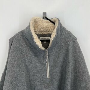 Something Navy Quarter Zip Sherpa Collar Sweatshirt In Heather Grey
